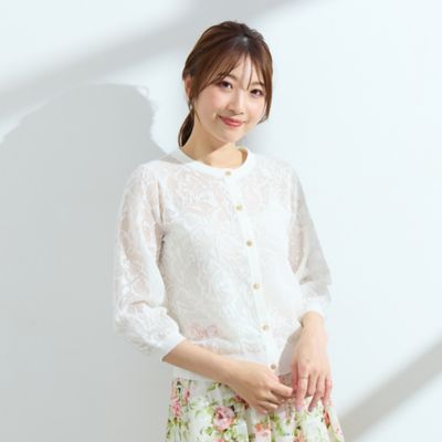 Rose Tiara (Women/大きいサイズ)/ローズティアラ(大きいサイズ) フラワージャカードニットカーディガン（５１１３３５０１）