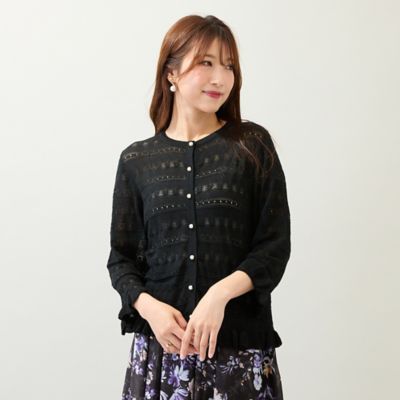 ＜Rose Tiara (Women/大きいサイズ)＞透かし編みニットカーディガン（５１１３４５０１）