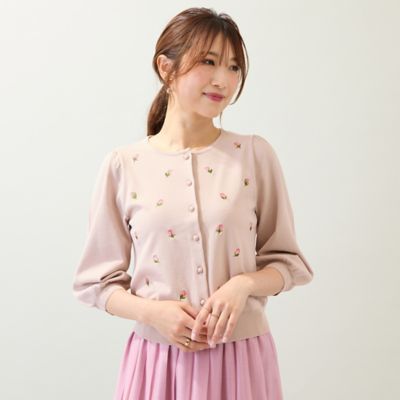 手洗いOK】つぼみ刺繍ニットカーディガン（51135501
