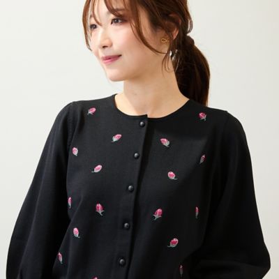 ローズティアラ　サクランボ刺繍ニットカーディガン　グレー　46 手洗いOK】つぼみ刺繍ニットカーディガン（51135501