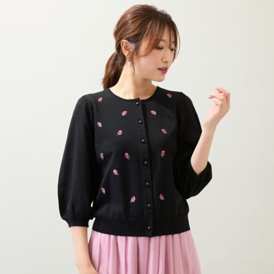 手洗いOK】つぼみ刺繍ニットカーディガン（51135501
