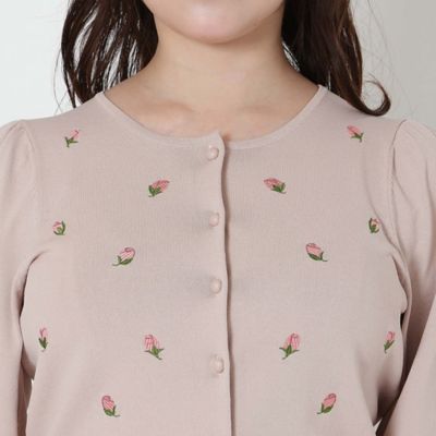 ローズティアラ　サクランボ刺繍ニットカーディガン　グレー　46 手洗いOK】つぼみ刺繍ニットカーディガン（51135501