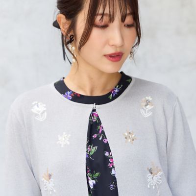 コムデギャルソン　黒リボンレース花　装飾　スパンコール付き　カーディガン 人気デザイン】フラワースパンコール刺繍カーディガン