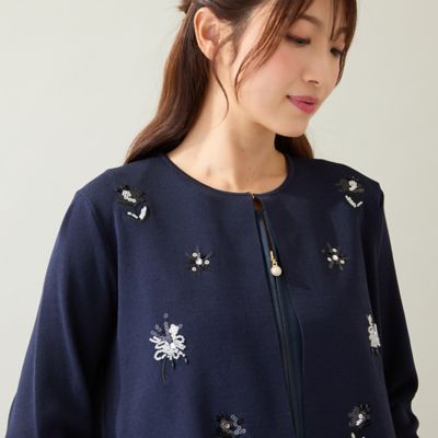 新品　タグつき　ローズティアラ　フラワー　刺繍　カーディガン　46 新品 タグつき ローズティアラ フラワー 刺繍 カーディガン 46