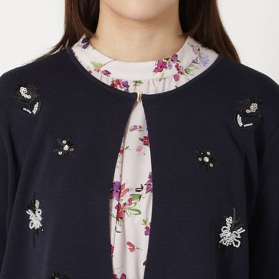 【LEONARD】近年タグ　人気　花柄刺繍カーディガン　スパンコール　フラワー 人気デザイン】フラワースパンコール刺繍カーディガン