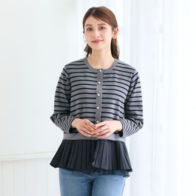 Rene ボーダー柄 半袖シャツ カーディガン　2way美品36 2WAY】レイヤード風ニットカーディガン（51135607