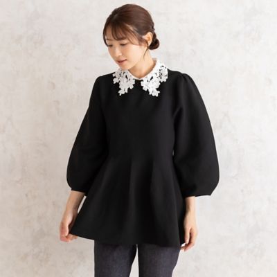 【新品タグ付】ローズティアラ46 ノーカラージャケット ランタンスリーブ♡ フラワー襟付ホールガーメントニット（51136415