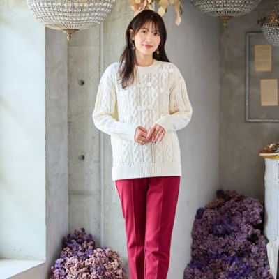 リボン×ケーブル編みニットプルオーバー（51136511） | Rose