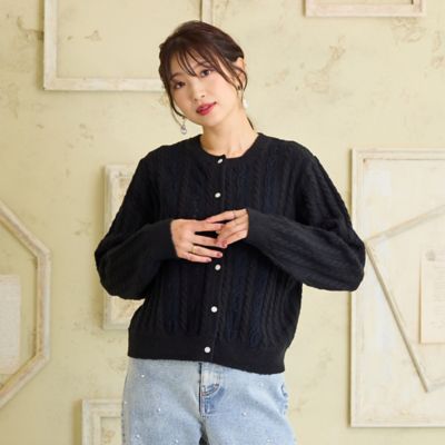 ＜Rose Tiara (Women/大きいサイズ)＞レース×ケーブル編みニットカーディガン（５１１３６５１２）