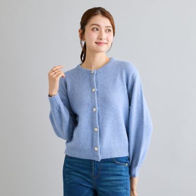 WEB限定カラー有】飾りボタン付きフラワースパンコールニット
