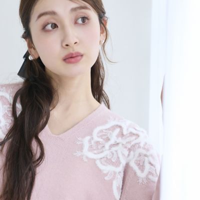 レース×ビーズ使いVネックニットプルオーバー（51136606