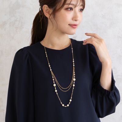 Rose Tiara (Women/大きいサイズ)/ローズティアラ(大きいサイズ) パールチェーン3連風ネックレス(51142502)