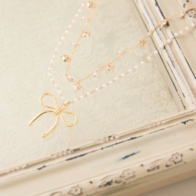 ＜Rose Tiara (Women/大きいサイズ)＞リボン×ハート２連ネックレス（５１１４２６０６）