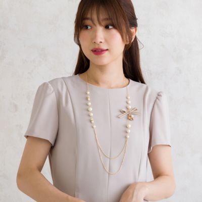 リボン×ハート２連風ネックレス（５１１４５４０６）