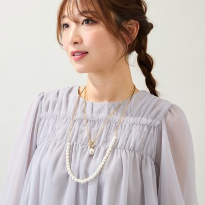＜Rose Tiara (Women/大きいサイズ)＞【３ｗａｙ】【２Ｓｅｔ】パール調ビーズ＆チェーンネックレス（５１１４５５１４）