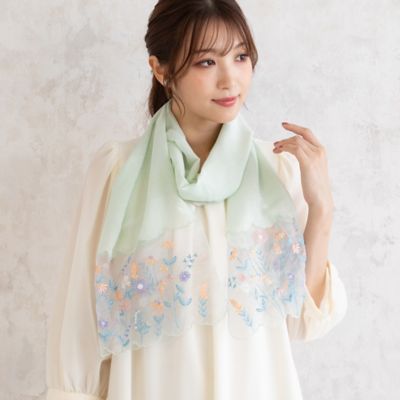 オーガンジー切替刺繍ストール（５１１６２５０１）