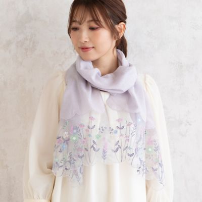 オーガンジー切替刺繍ストール（５１１６２５０１）