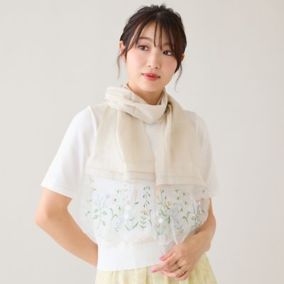 2今日まで出品 最終お値下げ 新品 刺繍フリルストール ワンダー・ザ・シー オーガンジーボタニカル刺繍ストール（51162604） | Rose