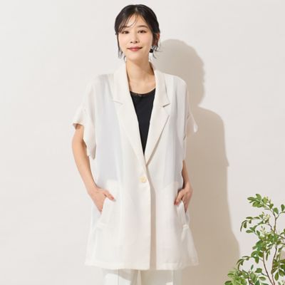 極美品✨️￥12万　ドゥロワー　イタリア生地　スラブノーカラーショートスリーブジレ 手洗いOK】カットスリーブテーラードジレ（56003602
