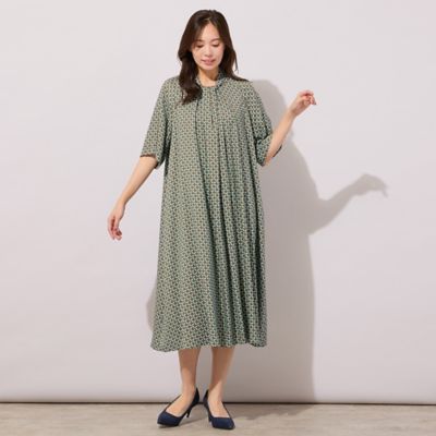 手洗いOK】幾何柄フロントタックドレス（56012602