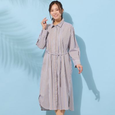 ＜PISANO＞【手洗いＯＫ】ストライプ・フロントタックシャツワンピース（５６０１２６０３）