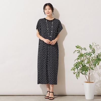 手洗いOK】ドットプリント・パワーショルダーサックワンピース