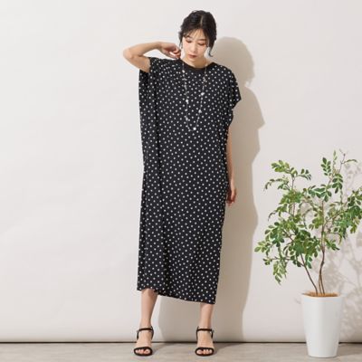手洗いOK】ドットプリント・パワーショルダーサックワンピース