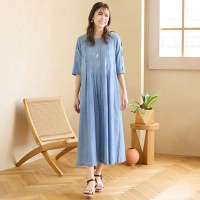 ＜PISANO＞【綿１００％・手洗いＯＫ】ブラスト加工デニムワンピース（５６０１３６０２）