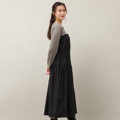 タフタ×天竺ドッキングギャザーワンピ（５６０１５４０１）