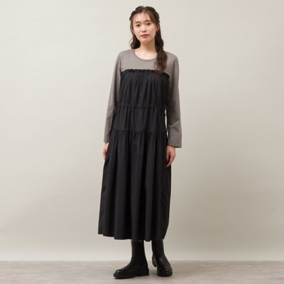 タフタ×天竺ドッキングギャザーワンピ（５６０１５４０１）
