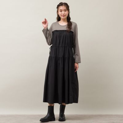 タフタ×天竺ドッキングギャザーワンピ（５６０１５４０１）