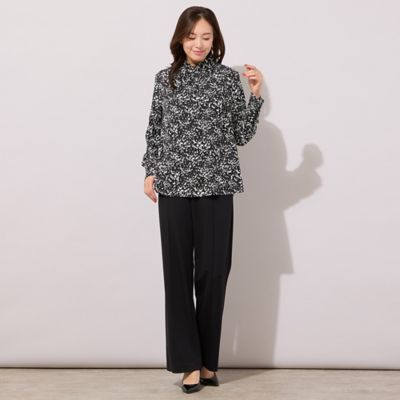 手洗いOK・吸水・速乾・接触冷感】ギャザー・ハイネックブラウス