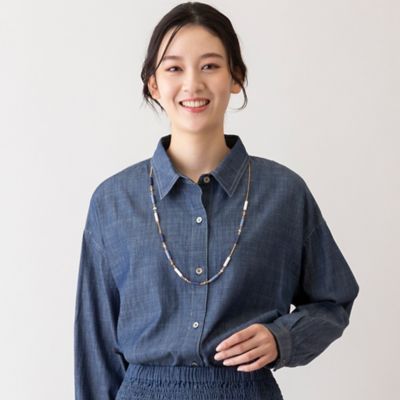 スラブデニム・フロントタックイン風ブラウス（56032401