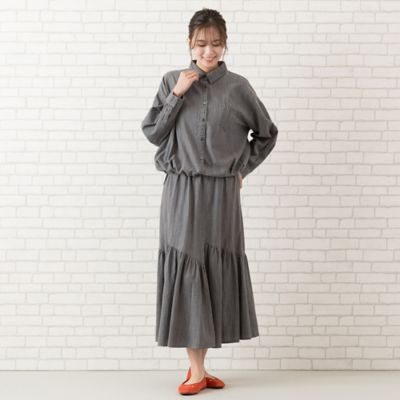 【手洗いＯＫ・綿１００％・セットアップ対応】製品洗いスラブデニムブラウス（５６０３２５０１）