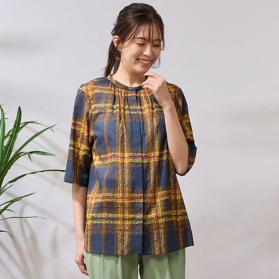PISANO / ピサーノ 【手洗いOK・綿100％】製品洗いスラブデニムチュニックブラウス 手洗いOK・綿100％】製品洗いスラブデニムチュニックブラウス