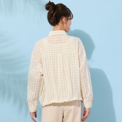 手洗いOK】シズルチェック・バルーンヘムブラウス（56032608