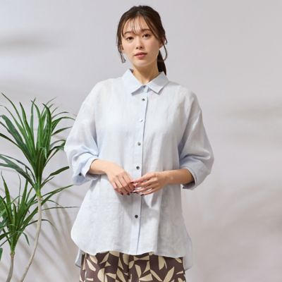 ＜PISANO＞【洗える】後ろデザイン入りウォッシュリネンブラウス（５６０３３５０２）