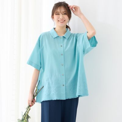 ＜PISANO＞【手洗いＯＫ・綿１００％】刺繍加工裾フリンジシャツ（５６０３３５０４）