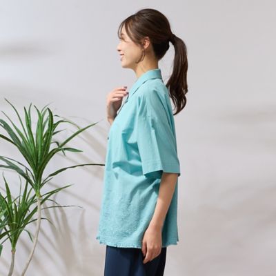 【手洗いＯＫ・綿１００％】刺繍加工裾フリンジシャツ（５６０３３５０４）