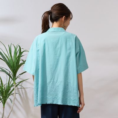 【手洗いＯＫ・綿１００％】刺繍加工裾フリンジシャツ（５６０３３５０４）