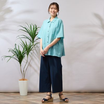 【手洗いＯＫ・綿１００％】刺繍加工裾フリンジシャツ（５６０３３５０４）