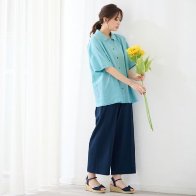 【手洗いＯＫ・綿１００％】刺繍加工裾フリンジシャツ（５６０３３５０４）