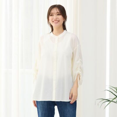 ＜PISANO＞【手洗いＯＫ・綿１００％・セットアップ対応】ミラクルウェーブ袖ドロストブラウス（５６０３３５１０）