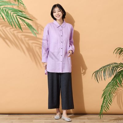 TICCA リネン100% 長袖シャツ F パープル 日本製 ゆったり リネン 