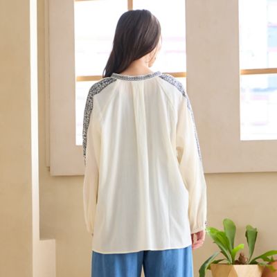 手洗いOK・綿100％】綿楊柳刺繍ラグランスリーブブラウス