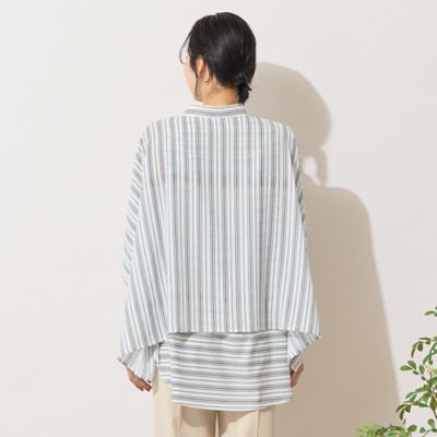 着画 ストライプ シルク ホワイト ママ 手洗いOK】ストライプ×ボーダーレイヤード風ブラウス