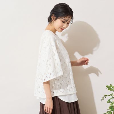 手洗いOK】レースノーカラーブラウス（56033610） | PISANO