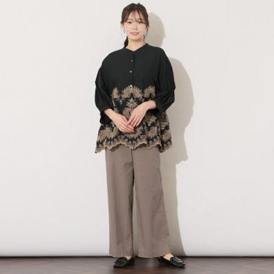 【手洗いＯＫ】刺繍加工スカラップヘムブラウス（５６０３４５０１）