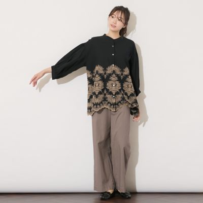 【手洗いＯＫ】刺繍加工スカラップヘムブラウス（５６０３４５０１）