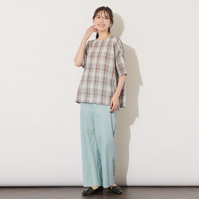 【手洗いＯＫ】キュプラチェック・ノーカラーブラウス（５６０３４５０６）